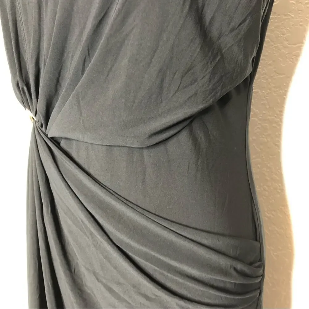 WHBM black draped front grommet cap sleeve midi dress size Medium NWT classic